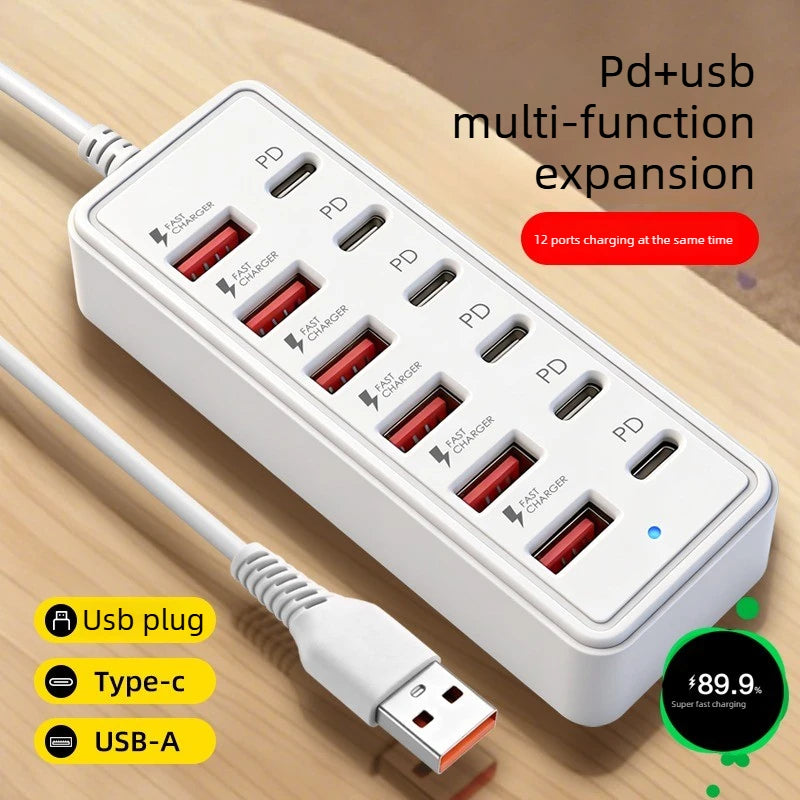 Carregador Rápido USB e USB-C de 12 Portas