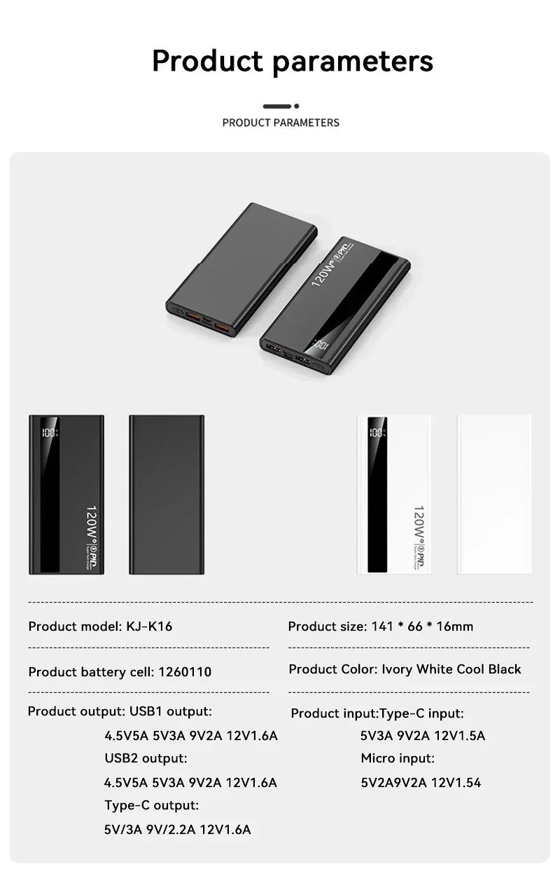 Lenovo 500000mAh 120W Portable Power Bank Large Capacity Super Fast Charge External Battery For Xiaomi Iphone 2026New