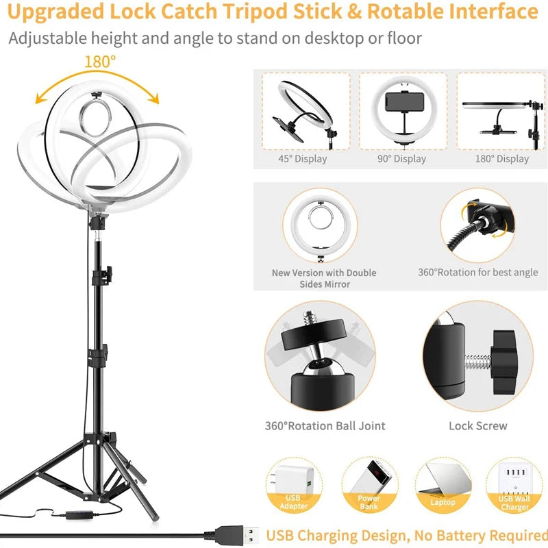 12" LED Ring Light with Tripod Stand – Dimmable USB Fill Light for YouTube & Live