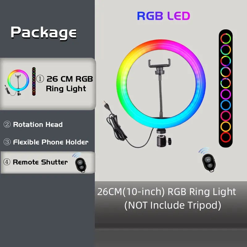 10" RGB Ringlicht mit Fernbedienung & Stativ – 15 Farben für Live & Studio