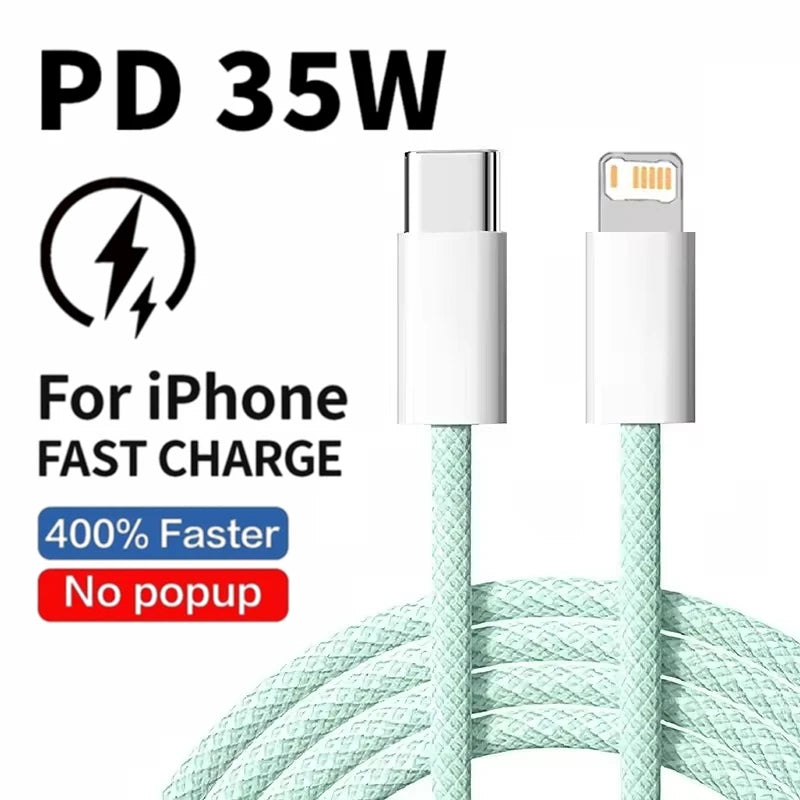 Cabo rápido PD de 35W para iPhone - USB-C trançado, 1m e 2m