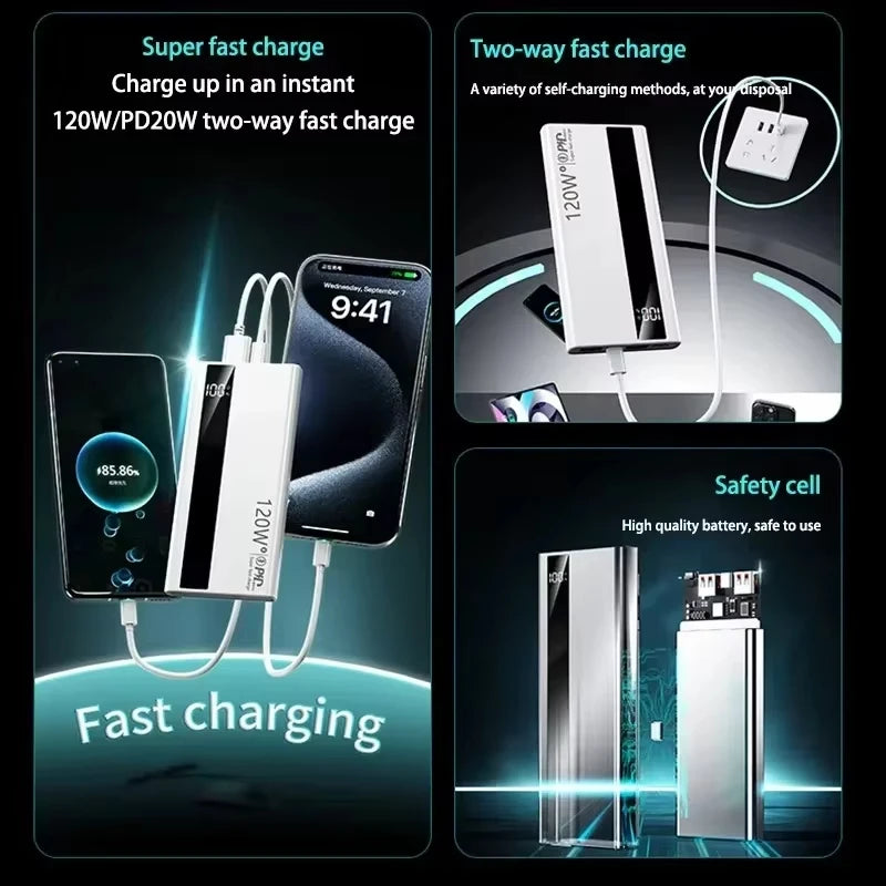Power Bank 120W Carregamento Super Rápido Portátil