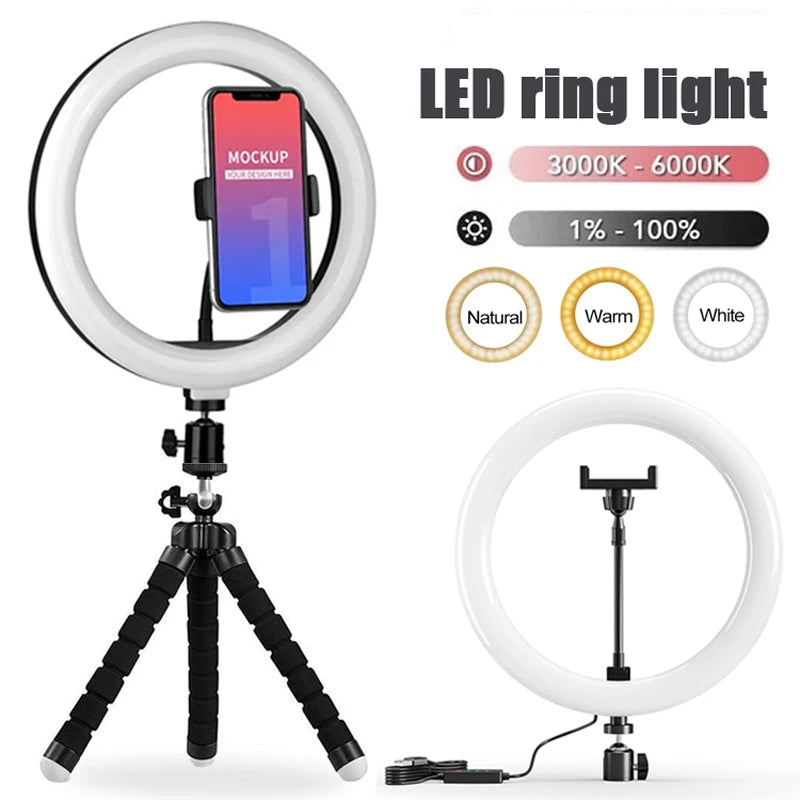 10" LED Selfie Ring Light with Mini Tripod – Dimmable Fill Light for Photography