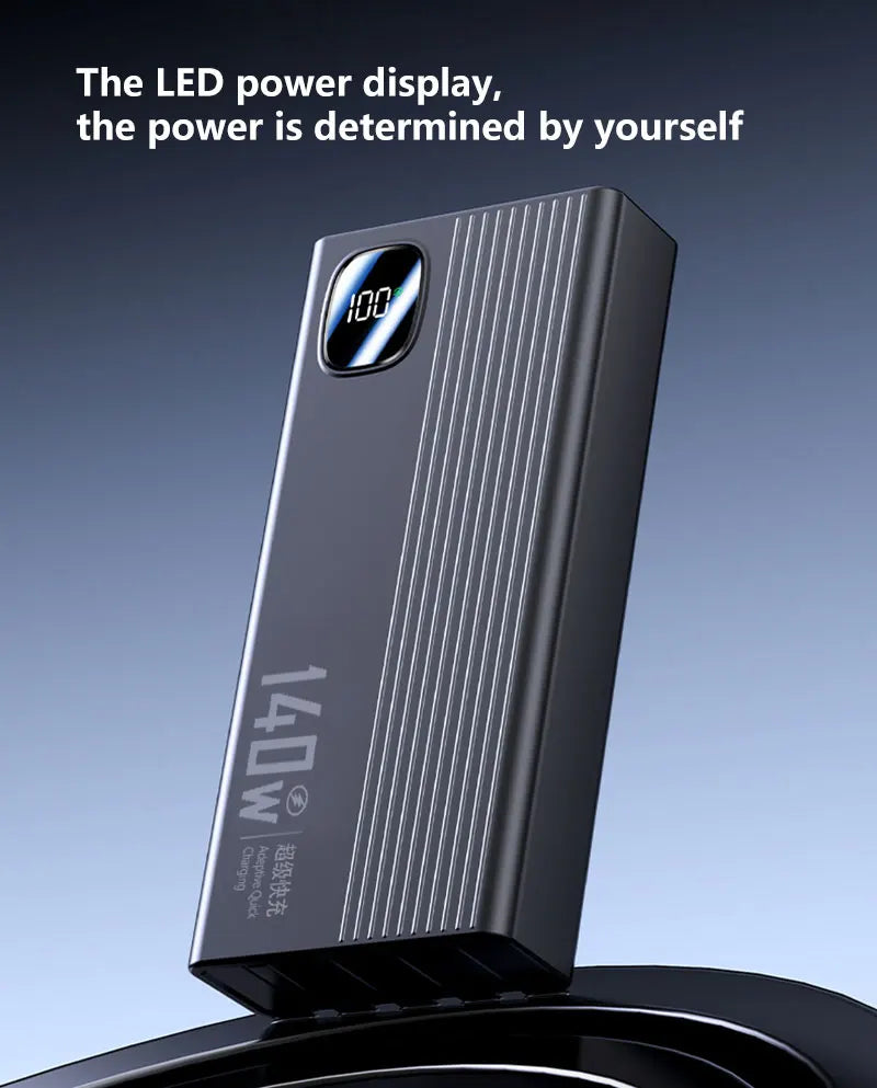 140W Super Fast Charging Power Bank - 500,000mAh with 4-in-1 Cables